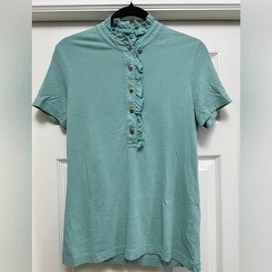 Tory Burch Aqua Ruffle Collar Polo